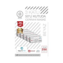 Saytekmed Meltblown Filtreli, Yassı İpli, 3 Katlı Beyaz Maske (5 Kutu/250 Adet)