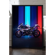 Bmw S1000rr Siyah Ahşap Çerçeveli Poster, Dekoratif Motosiklet Duvar Tablosu