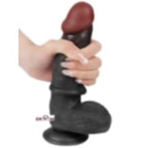 Erofoni Yeni Nesil Siyah Zenci Kayan Derili 21 Cm Çift Katmanlı Vantuzlu Yapay Dildo Penis