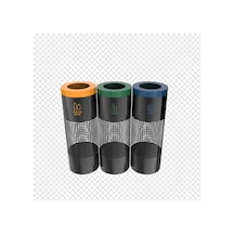 3'lü Fırın Boyalı Paslanmaz Metal Silindir Sıfır Atık Kutusu N11.183