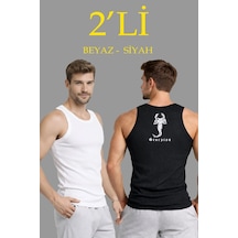 Barlashive Erkek Spor Slimfit Fitilli Kaşkorse Arka Basklı Atlet 2'li Set Siyah-beyaz Çok Renkli