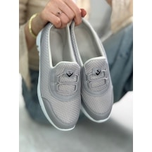 Günlük Kadın Spor Ayakkabı Lastik Bağcık Fileli Hava Alabilen Rahat Kaymaz Taban Sneaker 3005 Gri