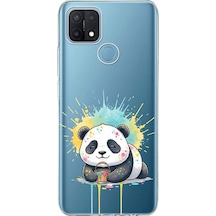 Oppo A15 İle Uyumlu Splash Panda Tasarımlı Şeffaf Silikon Kılıf Şeffaf