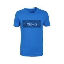 Erkek Sax Yüksek Baskı Slim Fit Bisiklet Yaka Baskılı %100 Pamuk T-shirt Jeans 1925-sax Saks Mavi