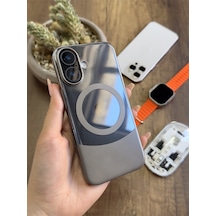 Apple iPhone 16 Magsafe Uyumlu Mika Sararmaz Kılıf Soocase720 Koyu Gri