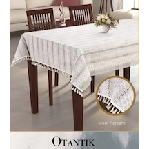 150x260 Cm Otantik Krem Pamuklu Masa Örtüsü Modern Şık Yemek Masası Dekoru