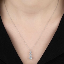 Swarovski Taşlı Gümüş Üçtaş Tektaş Kadın Kolye (551181204)
