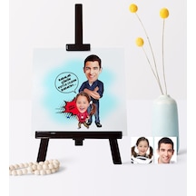 Babalar Gününe Özel Baba Kız Karikatür 19 x 28 CM Ahşap Şovale - 2