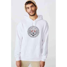 Motorsiklet Kulübü Baskılı Beyaz Erkek Örme Sweatshirt
