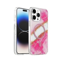 Onegif Apple Uyumlu iPhone 14 Pro Max Lotus Simli Magsafe Kapak - Pembe Standart