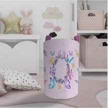 Mekta Home Bebek Ve Çocuk Odası Seksek Ve Kelebek Desenli Pembe Oyuncak Sepeti Renkli Çok Renkli