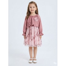 Xo Kids Bağcık Detaylı Beli Ve Kolu Büzgülü Kız Çocuk Elbise 4-8 Yaş 4418 Gülkurusu