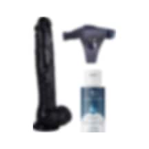 Red Fox Belden Bağlamalı Kayganlaştırıcı Set Noctis 30cm Siyah Dildo No:39