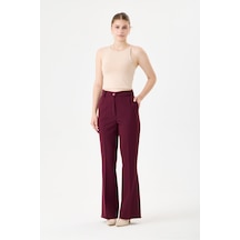 Velnara Moda Mürdüm İspanyol Paça Cepli Yüksek Bel Dokuma Kumaş Kadın Pantolon Bordo Mürdüm - 918305891 Bordo Mürdüm