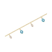 Diamond Line - Gülaylar - Sarı Altın 14 Ayar Nazar Boncuğu Bilekl Standart N11.21805 Sarı Altın