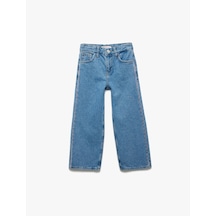 Koton Pamuklu Cep Detaylı Geniş Paça Denim Pantolon Lıght Indıgo 5skg40143ad Açık Mavi
