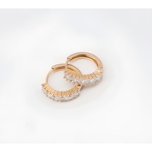 Gold Renk Zirkon Taşlı Şık Vip Kararma Yapmaz Küpe 15 Mm Gold