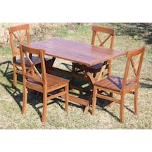 Çeşme Lüks Ahşap Bahçe Balkon Seti: 80X120 Katlanır Masa + 4 Sandalye