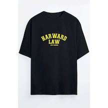 Harward Law Baskılı Unisex Siyah -beyaz - Turuncu - Bej Oversize T-shirt SIYAH