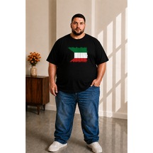Sngl Tekstil Erkek Büyük Beden Kısa Kollu Kuveyt Bayrak Baskılı Tişört 3xl 4xl 5xl 6xl 7xl 8xl 9xl Siyah