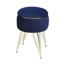 Bianco Metal Ayaklı Sehpalı Puf Altın Koyu Mavi Gold Dark Blue