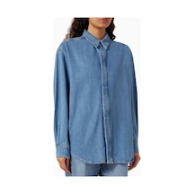 Good American Oversized Denim Shirt, Rahat - Şık Kadın Jean Gömlek Mavi