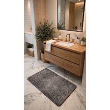 Buddy Lüks Shaggy Banyo Paspası - Füme Gri, Yumuşak Tüylü, Kaymaz Tabanlı - 60x100 Cm