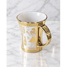 Antik Mısır Renkli Figürlü Ve Hiyeroglif Motifli Seramik Kupa Fildişi