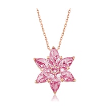 Gümüş Rose Pembe Lotus Çiçeği Kolye Rose