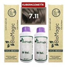 Biomagic 7.11 Yoğun Küllü Kumral Organik İçerikli Amonyaksız Kalıcı Saç Boyası 2 Boya+ 2 Oksidan