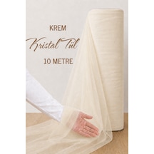 Azra Kına Krem Süsleme Tülü, 10 Metre, Nişan Tülü Bohça Tülü, Gelin Damat Düğün Konvoy Kapı Valiz Süsleme, Kristal Tül, Hediye Süsü, 1000 Cm