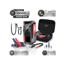 Oto Akü Takviye Cihazı & Dijital Lastik Şişirme Pompası Çantalı 10000 Mah Bataryalı