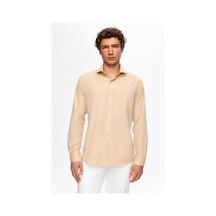 D'S Damat Ds Damat Slim Fit Bej Italyan Yaka Dar Kesim Klasik Kravatlık Uzun Kollu Kolay Ütülenebilir Nefes A 2HF02ORT5185 Bej