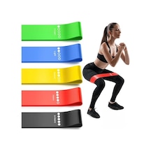 5 Adet Farklı Dirençte Pilates Squat Aerobik Bandı - Hafif,orta,sert Çalışma Lastiği-evde Spor Karın Kası Sıkılaşma Seti Açık Bej