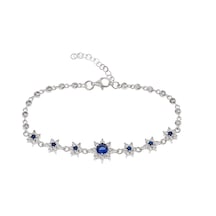 Lacivert Zirkon Taşlı Çiçek Model 925 Ayar Gümüş Kadın Bileklik Gümüş