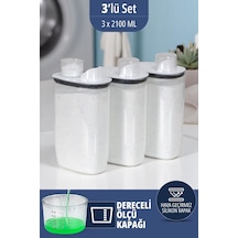 Silikon Kapaklı Ölçekli Toz Sıvı Tablet Deterjan Saklama Kabı Kutusu 2100 Ml 3 Adet Beyaz Plastik Be Diğer