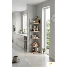 Ela 5 Raflı Metal Köşe Kitaplık Rafı Dekoratif Aksesuar Rafı 180 Cm Beyaz - Çam