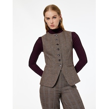 Koton Slim Fit Bisiklet Yaka Düğmeli Ekose Yelek Kahverengi Ekose 7wak20142ew