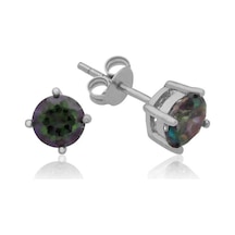 Gümüş 6 Mm Mistik Topaz Çivili Küpe Çok Renkli
