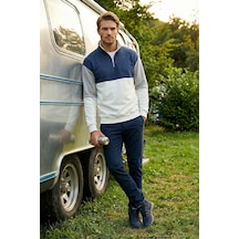 Buratti Renk Bloklu Regular Fit Yarım Fermuarlı Dik Yaka Erkek Sweat 5905719 Ekru