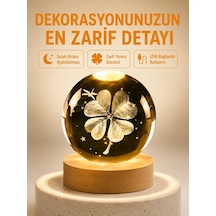 Dekoratif Yonca Görünümlü Işıklı Kristal Cam Küre Usb Masa Gece Lambası 19413345