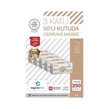 Saytekmed Meltblown Filtreli, Yassı İpli, 3 Katlı Bej Maske (5 Kutu/250 Adet)