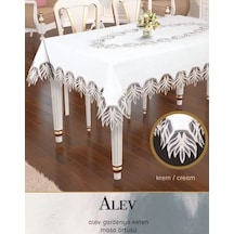 Gardenya Keten Tek Masa Örtüsü 140x180 Cm Dantelli Yemek Masası Örtüsü Alev Model Krem Diğer