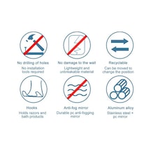 Flybuy Vantuzlu Tıraş Önleyici Makyaj Makyaj Kancalı Gerektirmez Duş Duş Delme Buğu Banyo Aynası Aynası Aynası Kv Siyah