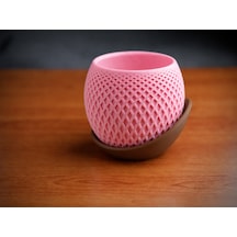 3d Baskı Küre Saksı - Kafes Dokulu İki Parçalı Dekoratif Saksı - Pembe-kahverengi