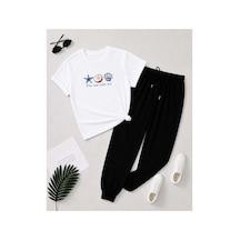 Herkesemoda The Sea Baskı Detaylı T-shirt Eşofman Takımı Beyaz