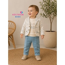 Elci Baby Müslin Kumaş Ceketli Erkek Üçlü Takım 9-24 Aylık -öz3372370 - Mavi