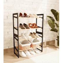 4 Katlı Ahşap Ayakkabılık Çok Renkli