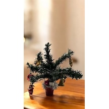 Mini Yılbaşı Ağacı, Led Işıklı, Kırmızı Saksılı, Yeşil Ve Kırmızı, 25 Cm, Plastik Yapay Çam, Noel Baba Süslemeli, Masa Üstü Dekoratif 50 x 22
