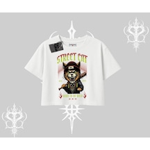 Tarzsokak Street Cat Kedi Baskılı Oversize Crop Tshirt Beyaz Tarzsokak Street Cat Kedi Baskılı Oversize Crop Tshirt Beyaz